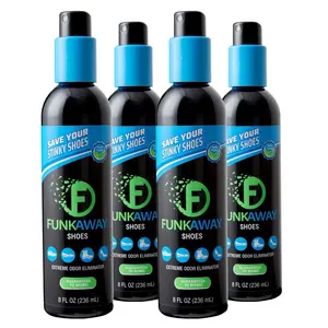 FunkAway Odor Eliminating Spray for Shoes, Skates, Work Boots & More, 8 oz., 4 Pack Footwear