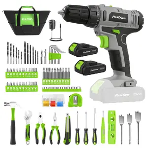 PULITUO 20V Cordless Drill Kit with 30Nm Torque 2 Speed Settings Keyless 3/8" Chuck LED Light Portable Home Tool Set for DIY Projects and House Use