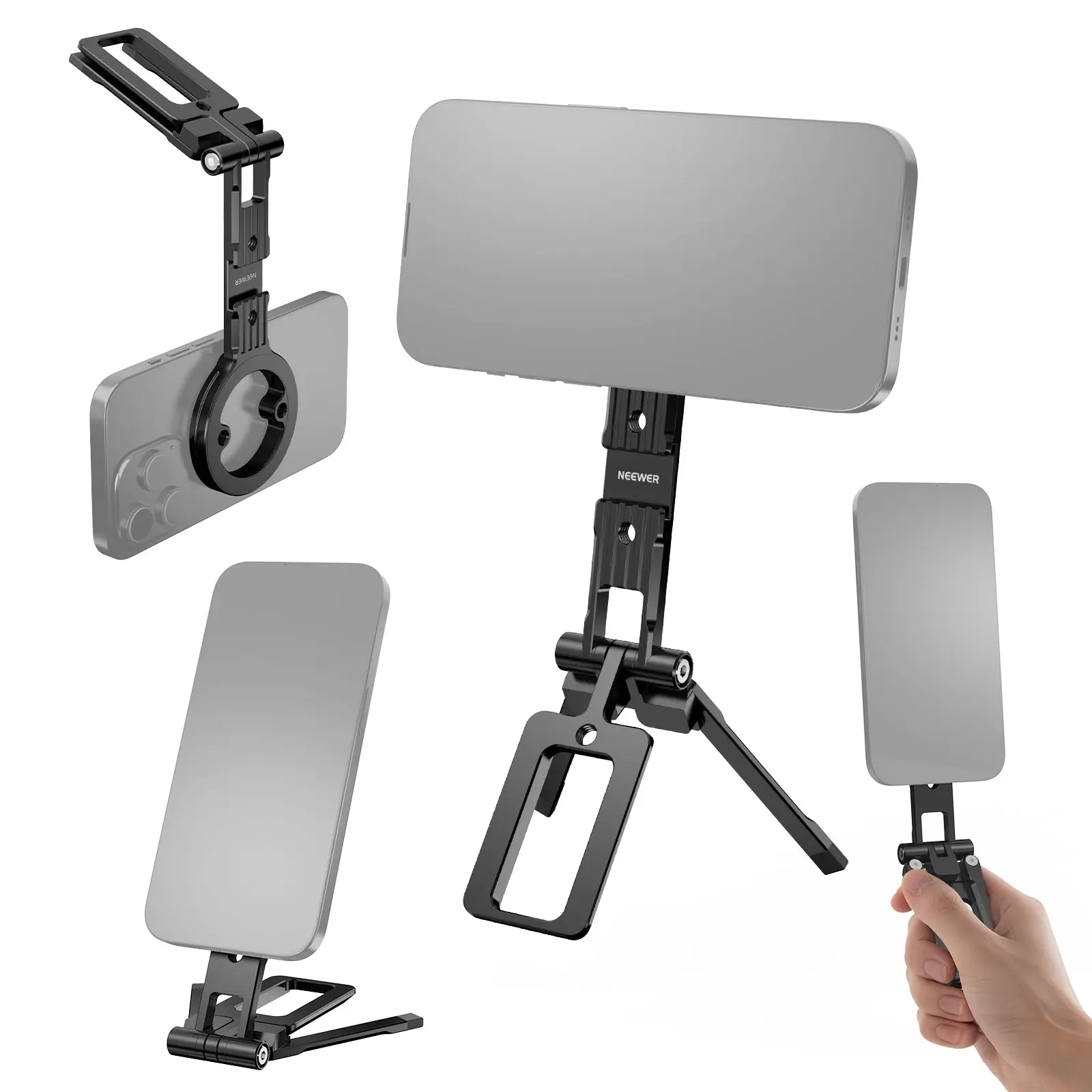 NEEWER PA098 Magnetic Phone Tripod Holder Stand,Metal Cell Phone Mount Grip with 1/4" Threads, Cold Shoe & Arca Type, Compatible with MagSafe iPhone Samsung Huawei Android for Video Recording