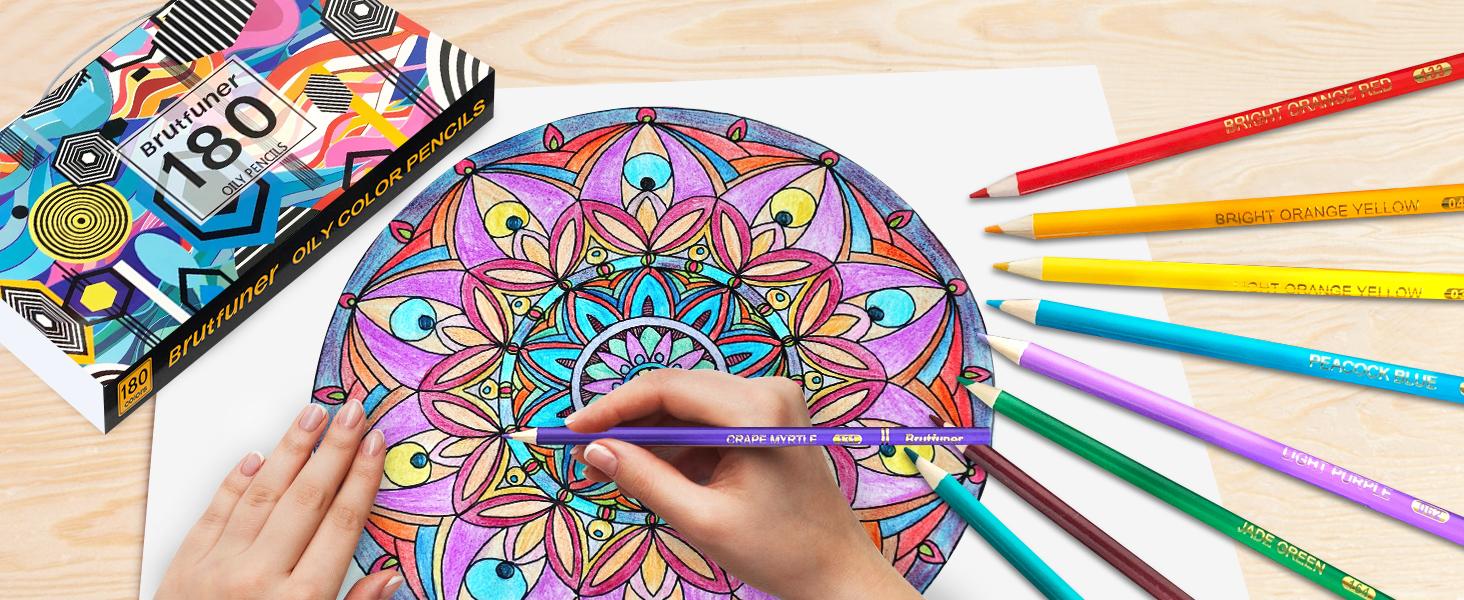 180 Colored Pencils for Adult Coloring Books, 12 Metallic Pencil, Oil Based Soft Core Professional Color Pencils for Artists , Drawing Coloring Sketching Blending