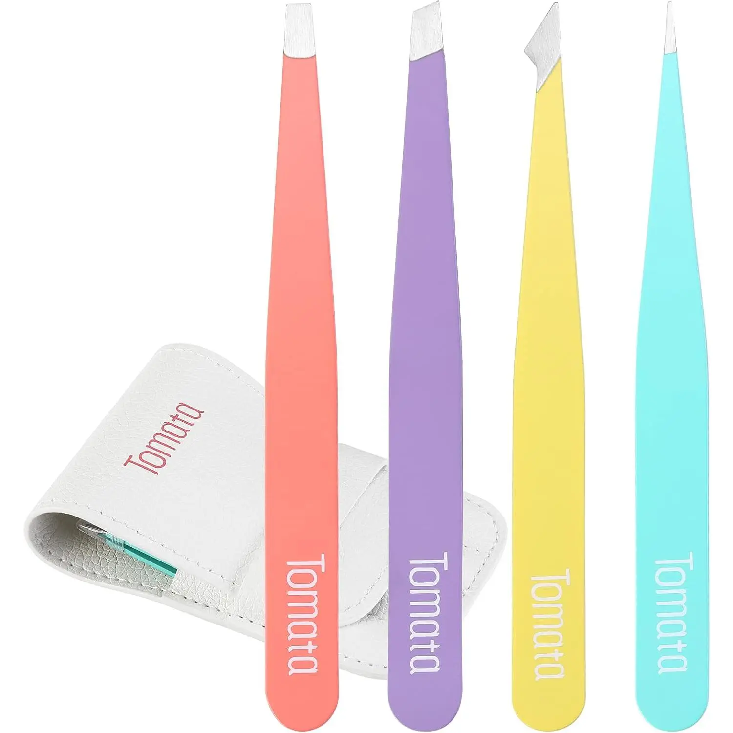 Tweezers for Eyebrows, Slant Tip and Pointed Eyebrow Tweezer Set Great Precision for Eyebrows Facial Hair, Ingrown Hair, Splinter, Blackhead and Tick Remover (4-piece) (Gold)