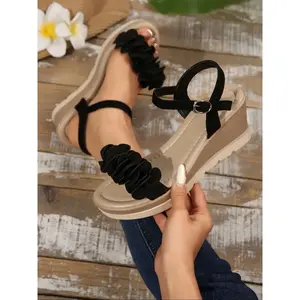 Women's Elegant Flower Decorated Platform Sandals, Trendy Minimalist Platform Sandals, Fashionable Sandals for Summer Beach Vacation, Walking Shoes