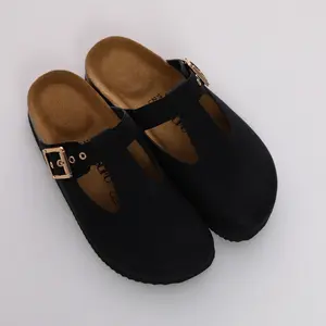 Black（One Half Sizesmaller,Size Up） WOMEN's PU leather Clogs, Womens Girl Round Headed Cork Clogs, Adjustable Straps Size 6-11 Slip On Mules Black Slip On Mules Footwear Shoe Walking Shoes