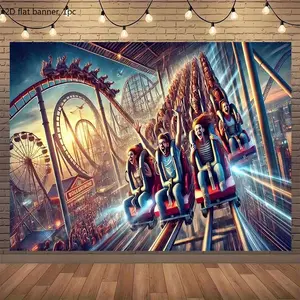 1 piece of vibrant amusement park backdrop - lively roller coaster and Ferris wheel scenes, made of durable polyester fabric, suitable for home decoration, party banners and photography studio props - amusement park theme wwx