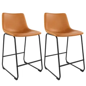 Dinning Chair Set of 2 Faux Leather Industrial Chair Counter Height Chair Metal Legs with Footrest Kitchen Chair for Home Bar Coffee Shop Patio Dining Chair
