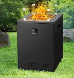 Xbeauty 20 Inch Fire Pit Square Gas Fire Table with Lava Rocks & Protective Cover for Parties/Backyard/Garden, Black