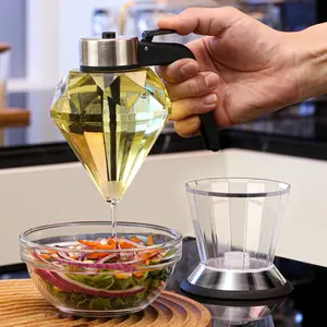Diamond Shape Push-Type Glass Oil Bottle, High Aesthetic Honey Dispenser, Creative Kitchen Tool for Cooking & BBQ, Olive Oil Use