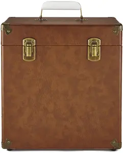 GPO Retro SWB18BRO 12" Vinyl Record Case 35 Count Capacity with Removable Lid - Brown  [VINYL ACCESSORIES] Brown