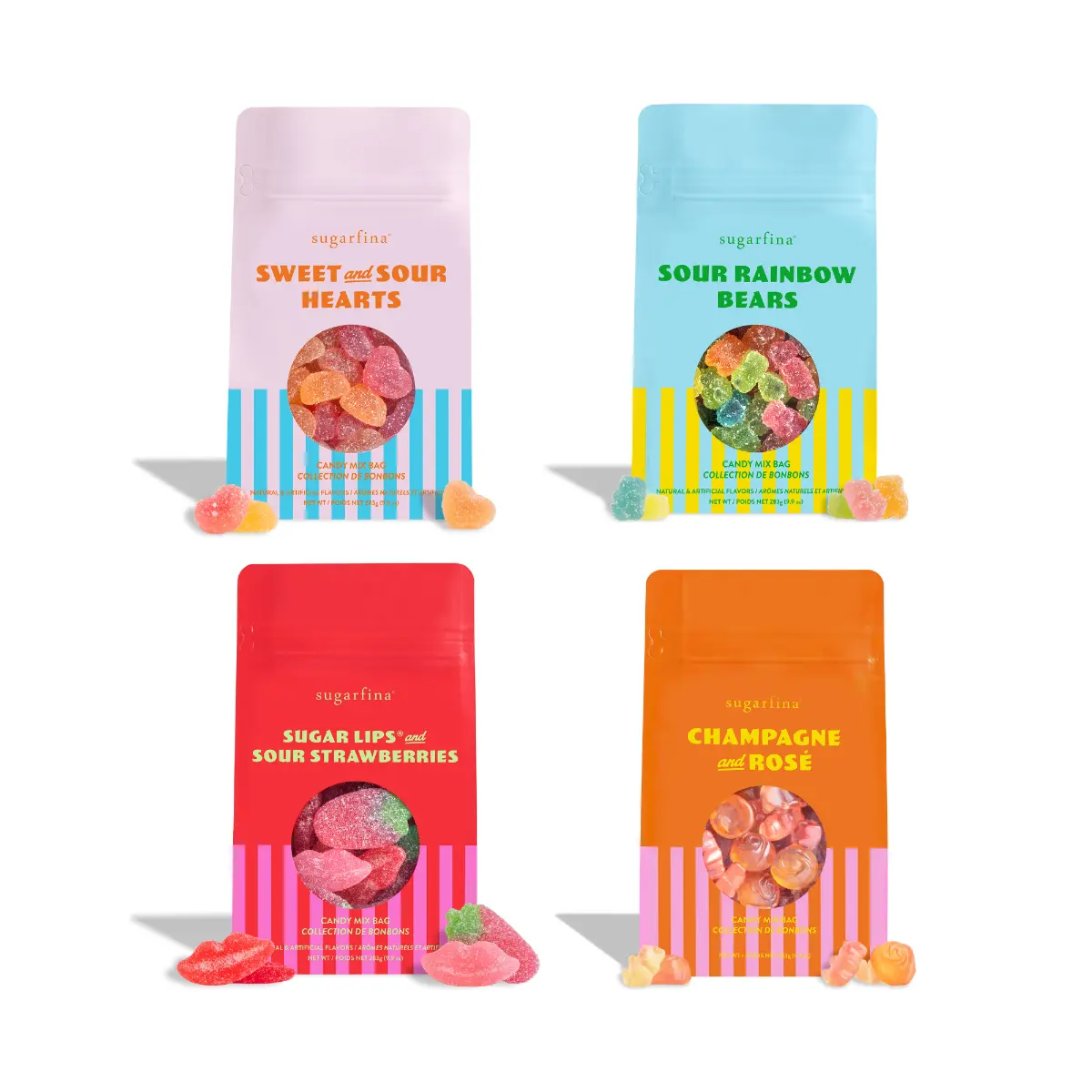 Sweet Escape Candy Mix Bag Collection | Champagne & Rosé, Sour Rainbow Bears, Sweet & Sour Hearts, Sugar Lips® & Sour Strawberries