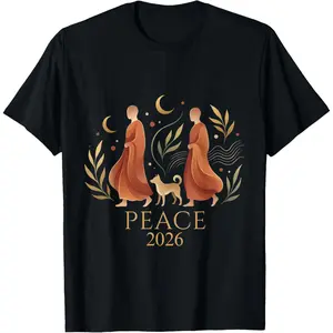 Walk Peace 2026 World Peace Monks with Aloka Dog Spiritual T-Shirt