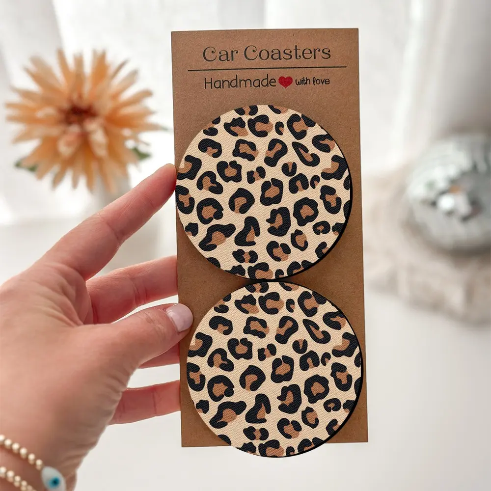 Leopard Print Office Desk Cup Coasters, Everyday Use, 2/4pcs Fashionable Elegant Packaging, Easy to Clean, Unisex Christmas Gift, Birthday Gift, Valentine's Day Gift