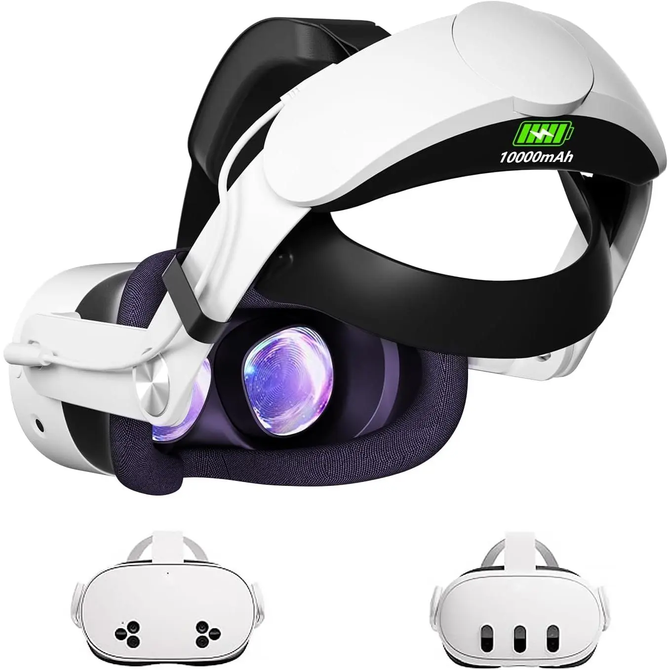 10000mAh Battery Head Strap for Meta Quest 3/Quest 3S, VR Elite Strap with Soft Cushion & Fast-Charging Battery Pack, Wearable Devices Accessory for Weight Balance, Playtime Extension & Immersion Enhancement