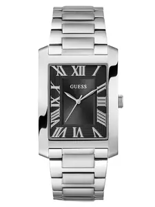 GUESS Male Silver-Tone and Black Square Analog Watch