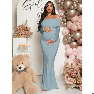 Maternity For Shower - Off Pregnant Loomaby Women Shoulder Fishtail Baby Long Sleeve Dress