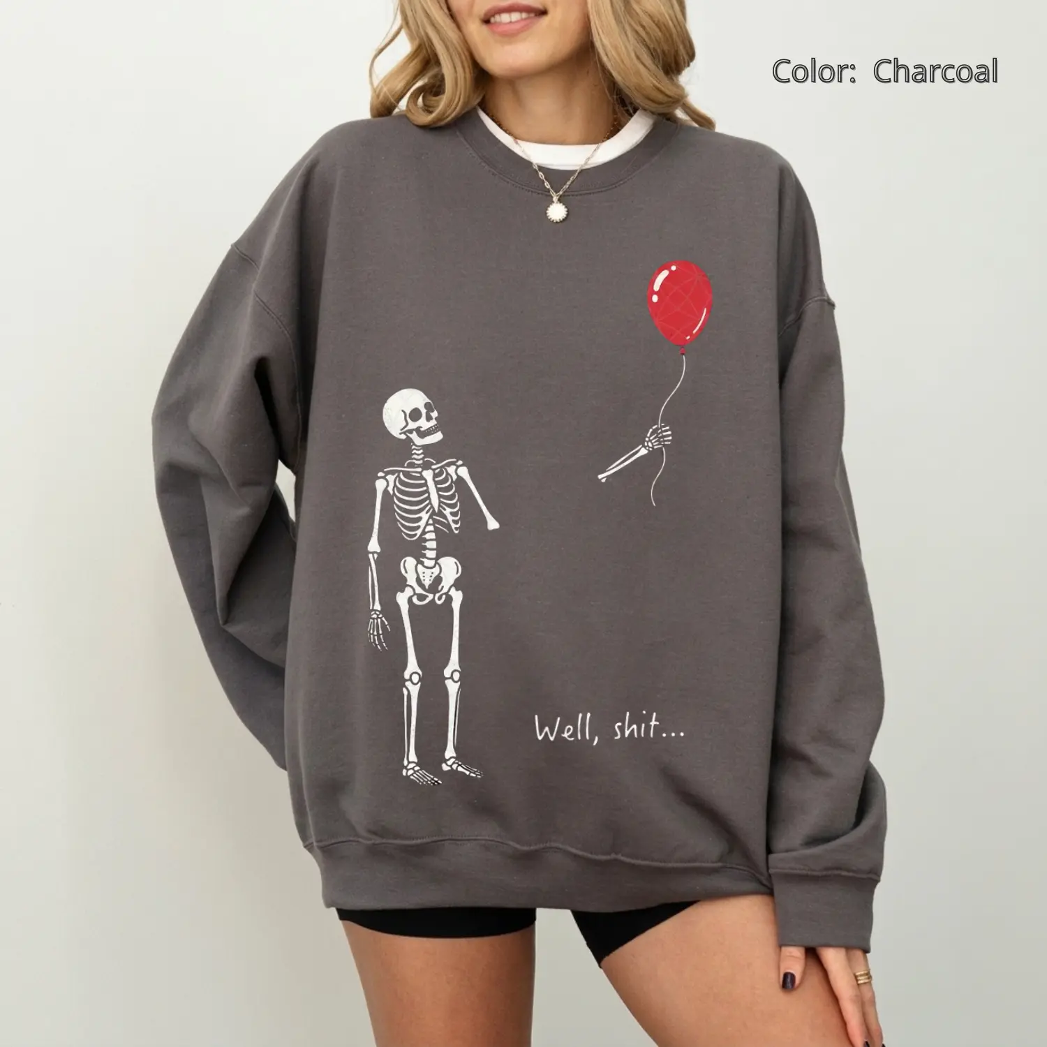 Skeleton Lost Balloon Halloween Sweatshirt, Funny Dark Humor Graphic Crewneck, Gothic Skeleton Pullover, Sarcastic Halloween Sweatshirt, Spooky Season Gift