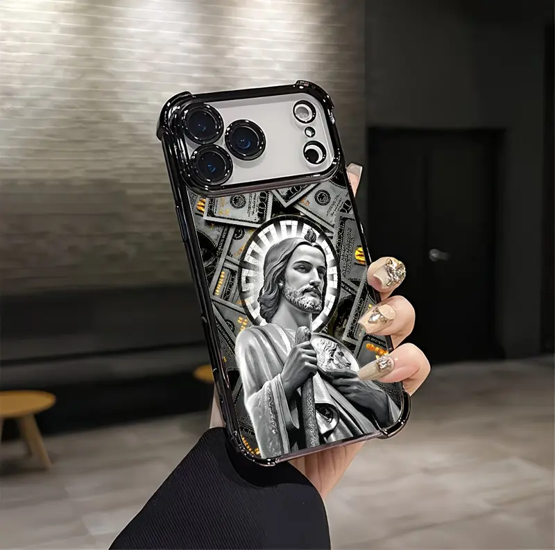 Saint of Money & Luck Aesthetic Design Pattern Casing For iPhone 17 16 15 14 13 12 Samsung 22 23 24 25 Plus Pro Max Ultra Soft Silicon TPU Shockproof Protector Vintage Unique Fashion Mobile Phone Case, Accessories, Silicone, Smartphone, Handheld
