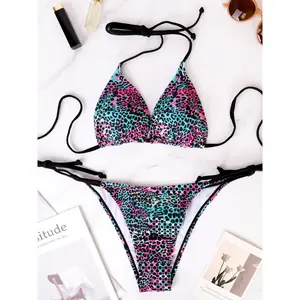 Two-Piece Women's Split Bikini Set Summer Strappy And Lace-Up Colorful Polka Dot Printed Lady's Bikini Beach Vacation Swimsuit
