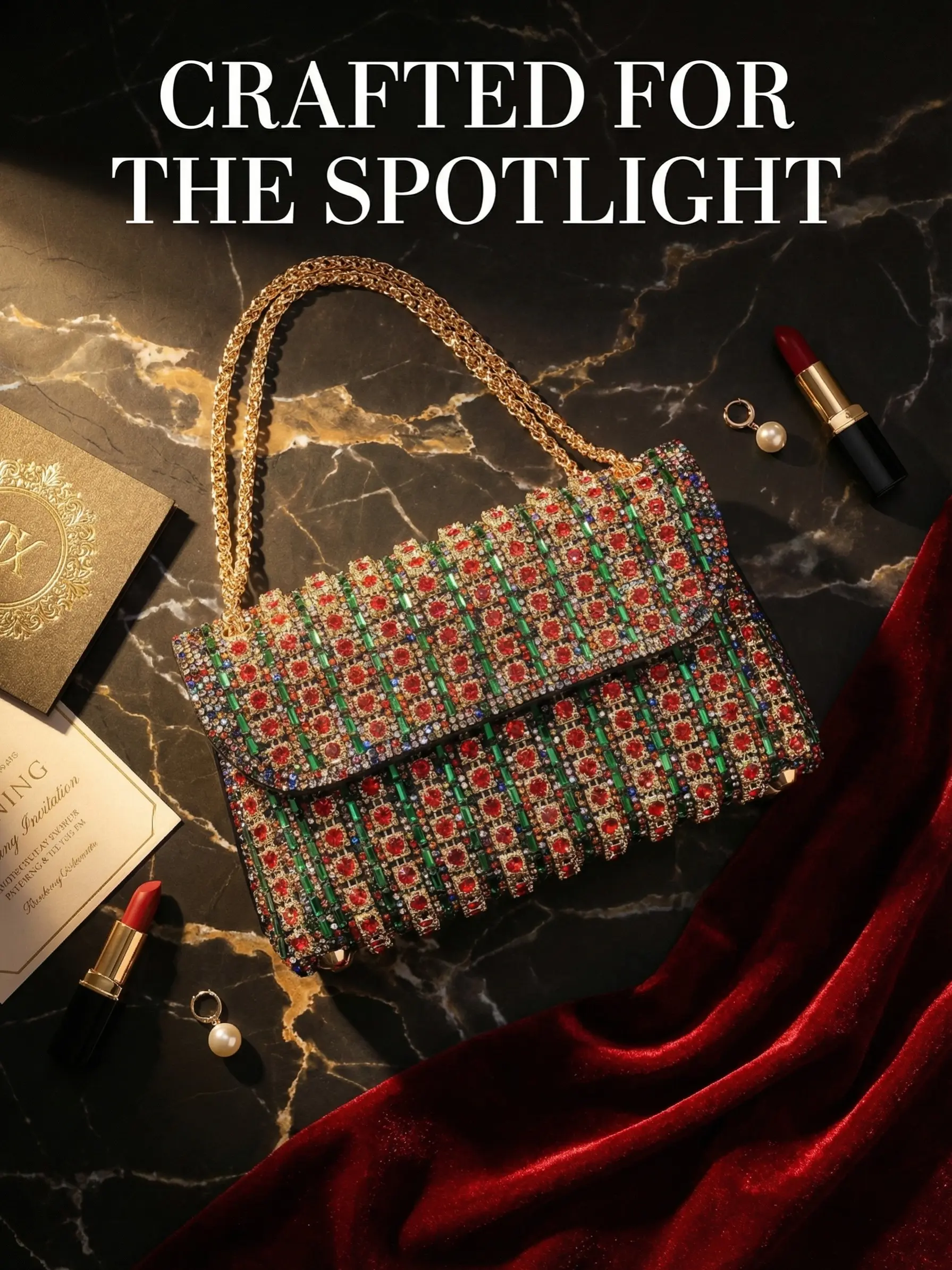 Women's Sparkling Crystal Rhinestone Evening Bag, Vintage Check Pattern Flap Shoulder Bag, Elegant Handbag for Engagement Party Wedding Banquet