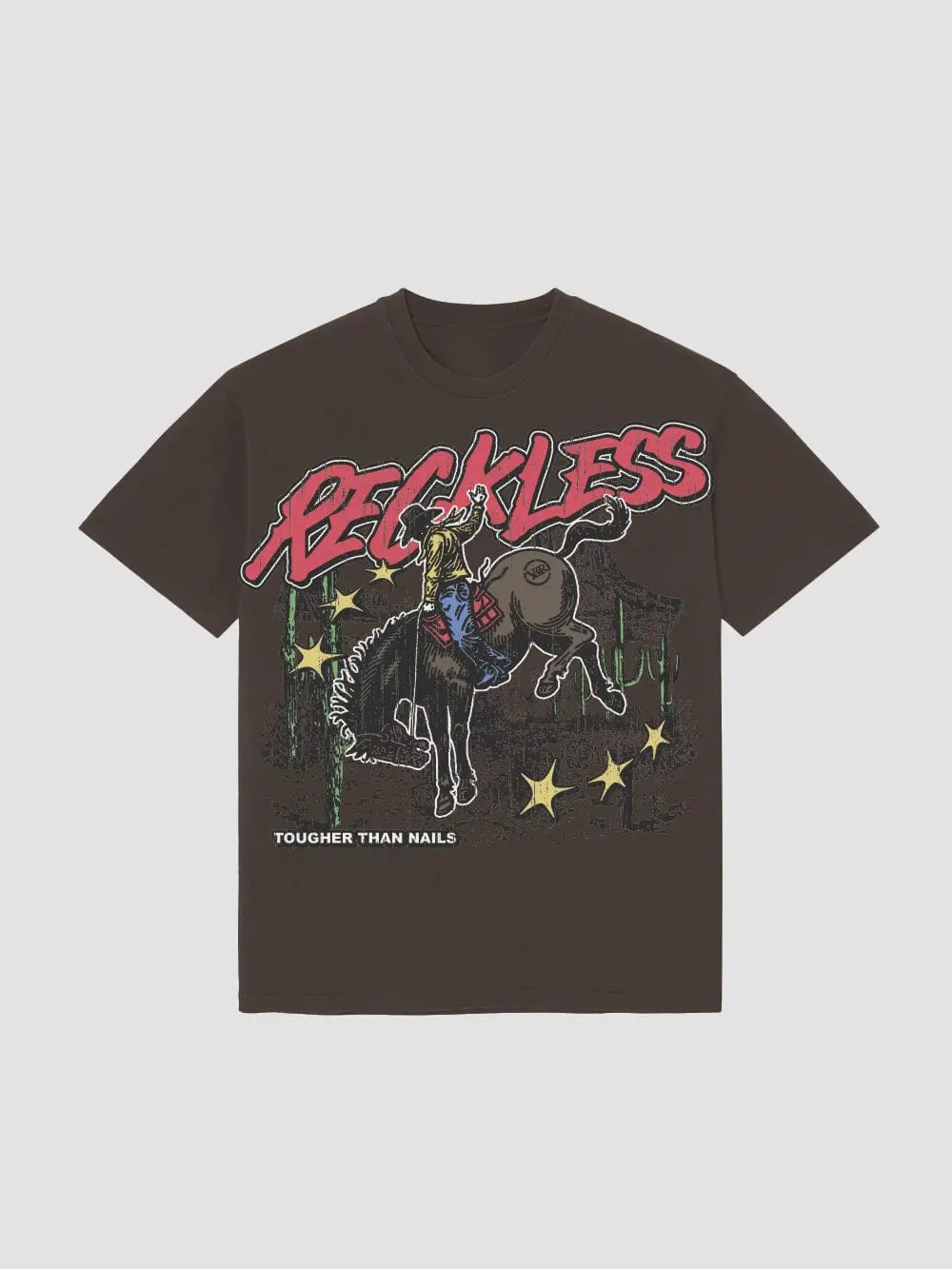 Young & Reckless Men's Streetwear Short-Sleeve Jersey T-Shirt - Brown, Casual, Soft, Tougher than Nails, Shortsleeve, Print, Top, Tshirt, Menswear, Graphic