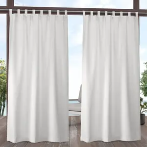 Set of 2 (96"x54") Indoor/Outdoor Solid Cabana Tab Top Curtain Panel Off-White - Exclusive Home: Weather-Resistant, Light Filtering
