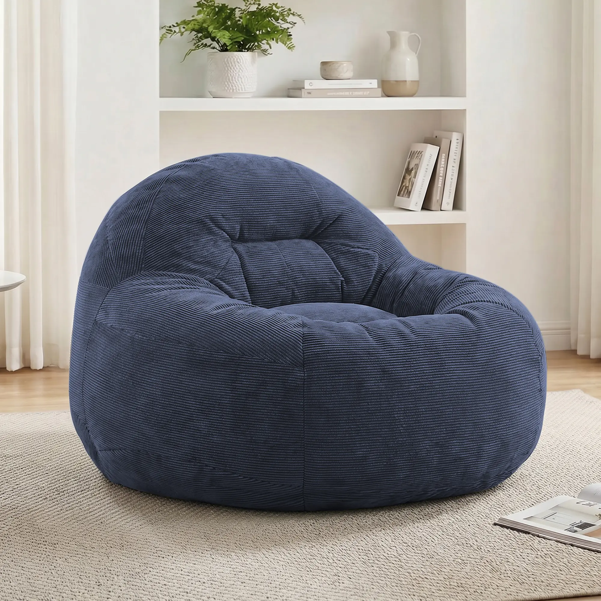 Tufted Memory Foam Bean Bag Chair with Filler - Soft, Fluffy Lazy Sofa for Dorm, Living Room Indoor Furniture