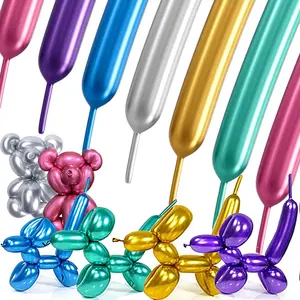 Metallic 260 Balloons 100PCS Multicolored Latex Long Shiny Balloon to Twisting Flowers Animals for Birthday Party Anniversary Wedding or Other Party Events and Festivals