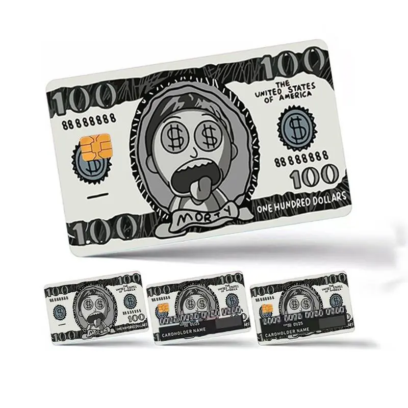 2 PACK Cartoon Money Credit Card Sticker Skin, Funny 100 Dollar Debit Card Cover Decal, Novelty Bank Card Wrap