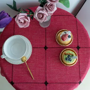 Rustic Embroidered Small Tablecloth Lattice Square Tassel Table Cover Dust-Proof for Kitchen Dining Picnic Party Home Decoration (Square, 24x24 Inch, Red)