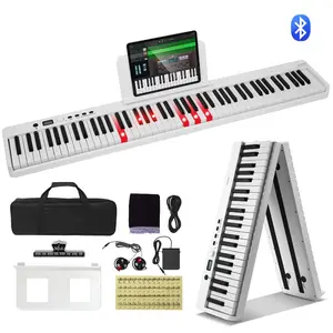 VEVOR 61 Key Folding Keyboard Piano, Bluetooth MIDI, Portable Electronic Digital Foldable Piano with Sustain Pedal Touch Sensitive Lighted Keys Bag, Rechargeable for Beginners Teens Adults, Black