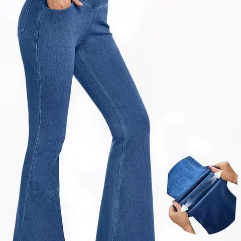 Women's High Cross V-High Waist Flare Pants - Stretch Denim Bootcut Casual Flare Jeans, Butt-Lifting Slimming Fit, Sporty Chic Everyday Outdoor Bottom, Travel & Camping Essentials