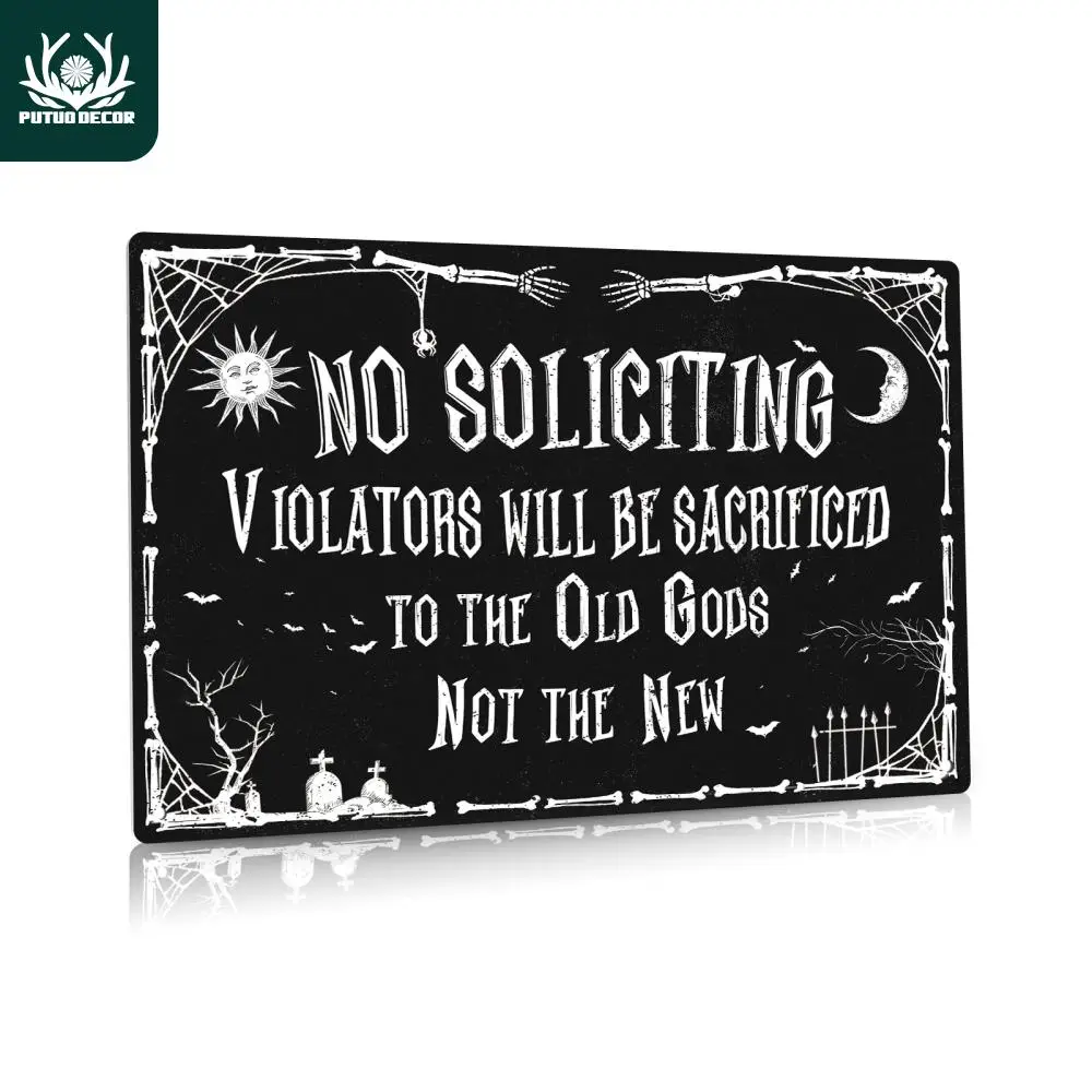 Halloween Party Vintage Metal Tin Sign, 1 Count Letter Pattern Hanging Sign, Wall Art Decor for Home Front Door Porch Gate, Signage, Rustic Farmhouse