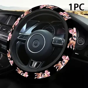 1pc 1.6 x 15 inch Cute Bow Deer car steering wheel cover, non-slip and comfortable, car interior accessory, no inner ring, easy to install and remove, suitable for all car models, a gift for car enthusiasts, holiday gift, 2.05LYY-13
