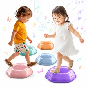 Non-Slip Music & Light Up 5 Pcs Stepping Stones,  Encourage Balance, Sensory Stepping Stones, Indoor & Outdoor Play Gift Colorful Fun Soft Design