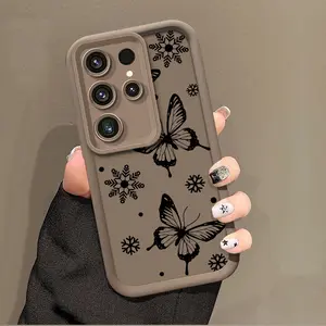 Phone case: Suitable for  Galaxy S24, S23+, S22+, S21+ Plus - Light Luxury Hand-Painted Butterfly Line Pattern Print Phone Case with Matte Texture, Shockproof and Drop- Soft  Full Coverage Lens Protection for Girls