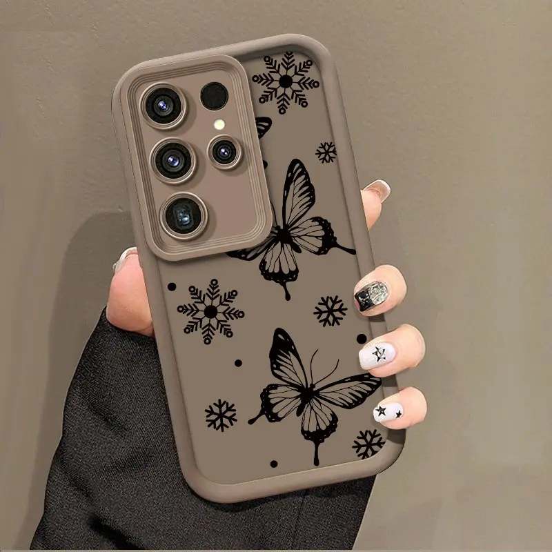 Butterfly Casing for Samsung Galaxy S24, S23+, S22+, S21+ Smartphones - Light Luxury Hand-Painted Line Pattern, Matte Texture, Shockproof, Drop-Protection, Soft Full-Coverage Lens Guard Phone Accessories for Girls, Butterflies, Protective, Full Cover, Ant