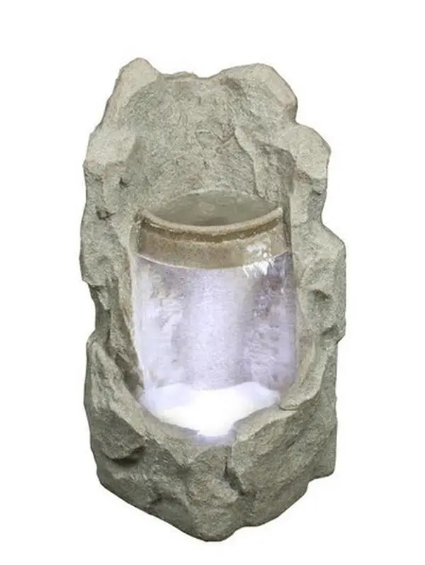 NorthLight 24.5 in. LED Lighted Brown Raised Stone Basin Spring Outdoor Garden Water Fountain