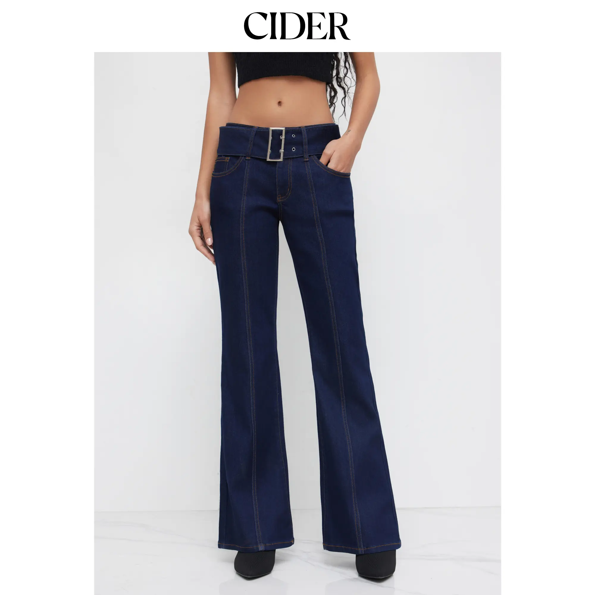 Cider Denim High Stretch Low Rise Bootcut Jeans With Belt