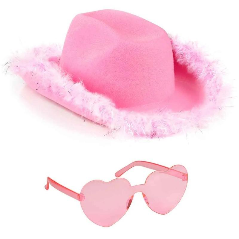 Cowgirl Hat with Glasses - Hot Pink Cowboy Hat with Feathers