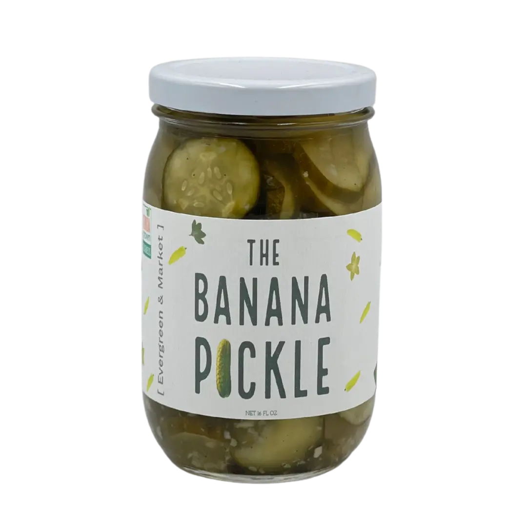 The Banana Pickle Sweet Tangy Flavor 17 oz Glass Jar Resealable Lid Perfect for Sandwiches Cheese Boards & Cocktails