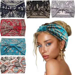 Women's Wide Headbands Set of 6, Yoga Sports Fitness Running Headbands, Workout Headband, Chic Headbands, Large African Scarf, Twist Design, UV Protective, All Seasons