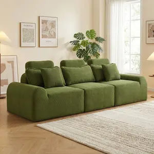 QIMENG Classic 3-Seat Corduroy Modular Sectional Sofa - Affordable Boneless Sectional Couch with Deep Seat, Oversized Form for Living Room