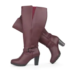 Women's Plus Size Extra Wide Calf High Heel Dress Boots with Ankle Buckle