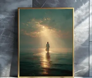 Jesus Christ Walking on Water Unframed Poster, Christian Art, Digital Jesus Portrait, I Will Walk With Christ LDS, Jesus Oil Painting, Bible Verse Wall Art