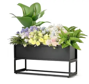 Black Metal Planter Box with Stand – Modern Elevated Indoor/Outdoor Planter for Succulents, Herbs & Flowers