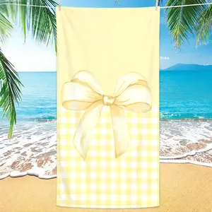 Quick Dry Microfiber Bath Towel Elegant Watercolor Yellow Bow Checkered Gingham Pattern Sandless Super Absorbent Pool Towel