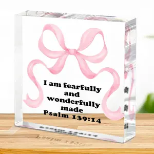Coquette Pink Bow Acrylic Decor - Aesthetic Bedroom,Bathroom & Dorm Wall Art for Girls,Christian Inspirational Bible Verse Gift for Women,Friends,Mom,Sister & Female Coworkers, Acrylic Plaque Sign