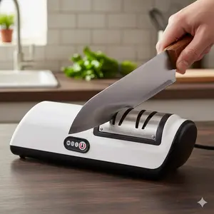 Professional Two-Stage Electric Knife Sharpener, Fast Grinding & Polishing, Multi-Functional Kitchen Tool for Efficient Blade Repair.