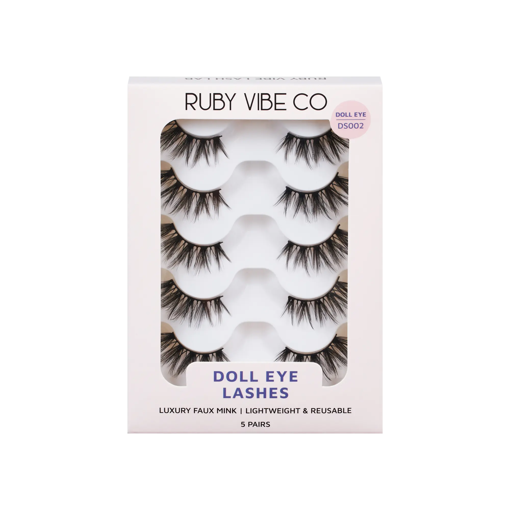 [RUBY VIBE CO] Sweet Doll DS002Sweet Doll DS002 Half Lashes for Natural Doll-Eye Lift Soft Black Band 5 Pairs Lightweight Reusable Vegan russian curl