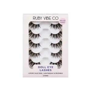 [RUBY VIBE CO] Sweet Doll DS002Sweet Doll DS002 Half Lashes for Natural Doll-Eye Lift Soft Black Band 5 Pairs Lightweight Reusable Vegan russian curl