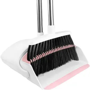 54-in Long Adjustable Handle Angle Broom & Dustpan Combo Set with Comb Teeth for Sweeping Pet Hair Food Dirt for Home Kitchen